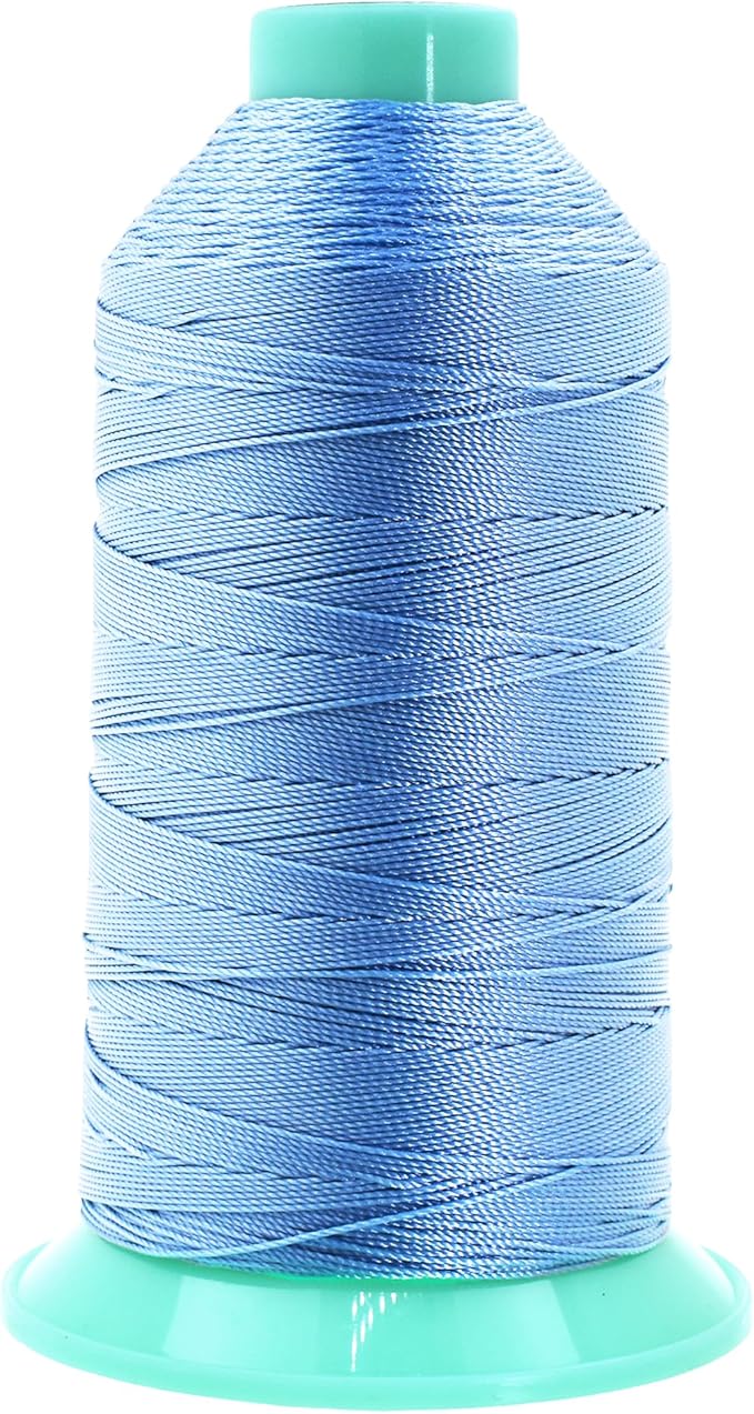 Mandala Crafts Size 346 210D T350 Bonded Nylon Thread - Light Blue 415 YDs Tex 350 Heavy Duty Sewing Threads for Leather, Jeans, Weaving, Outdoor Marine Upholstery