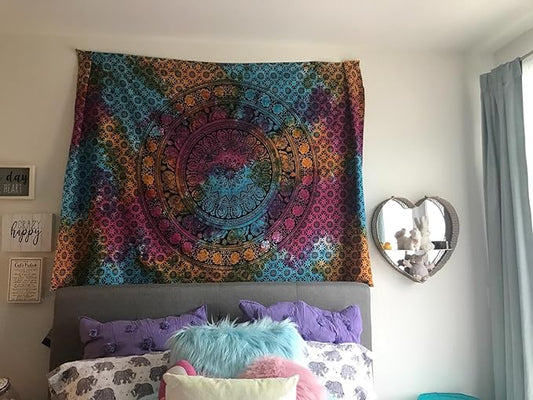 popular handicrafts wall hanging for bedroom hippie mandala bohemian design indian magical thinking tapestries dorm decor 84 x 90 inches (215cm x 230cm) multicolor tie dye