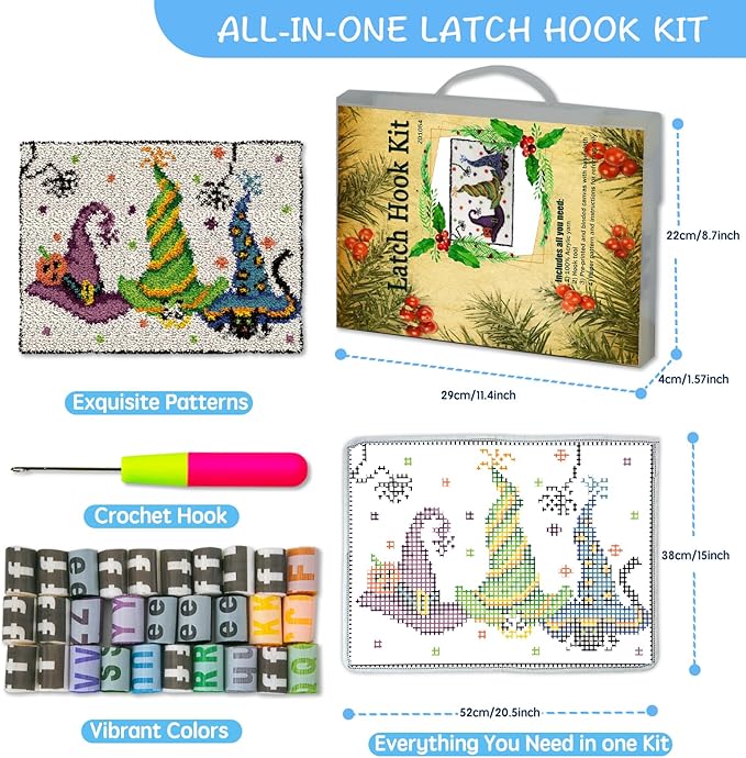 ZFFLYH Latch Hook Kits, Latch Hook Rug Kit for Adults Beginner Halloween Hat Latch Hook Kits with Printed Canvas 52X38cm/20.5 Inch X15 Inch