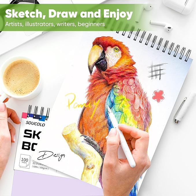 soucolor 9"x12" sketch book 2-pack: bithday art supplies, creative gift set for birthdays, art projects, and all-season crafting