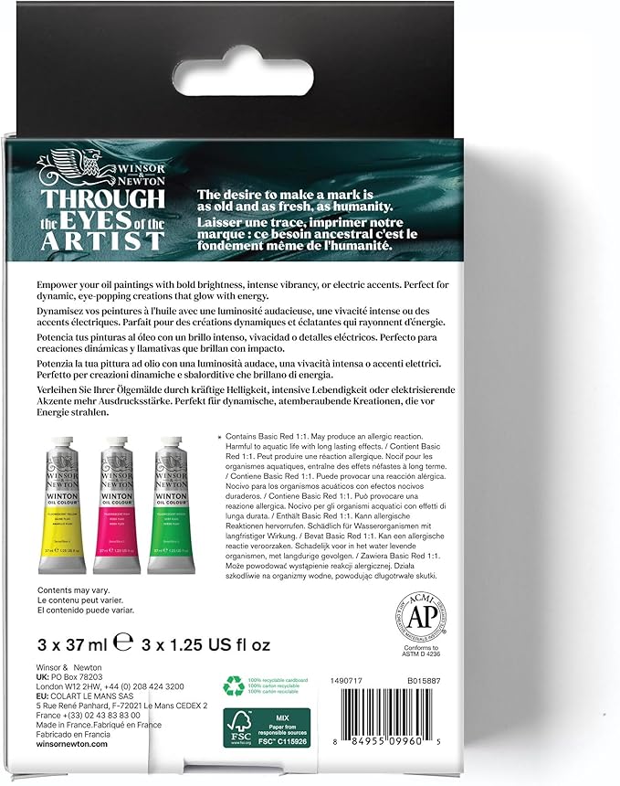 Winsor & Newton Winton Oil Color Paint Set, Fluorescent, 3 x 37ml Tubes