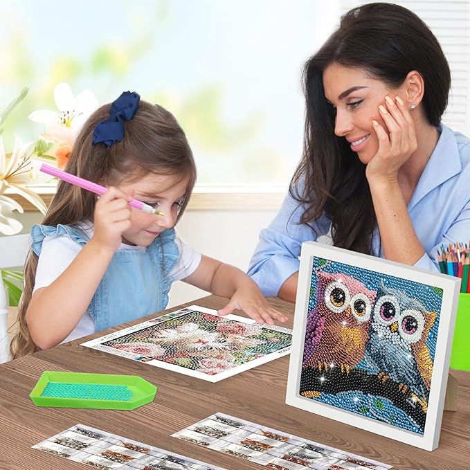 SENQAO Owl Diamond Art Kit for Adults with Frame Art and Crafts for Adults Ages 6-8 -10-12 Easy to DIY Diamond Art for Adults and Adult Beginners Home Wall Decoration 7.1x7.1inch