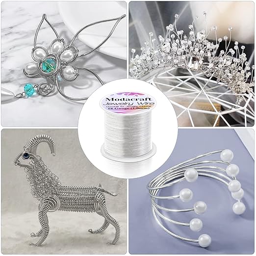 Modacraft 18 Gauge Silver Jewelry Wire & 4-in-1 Pliers Kit - 65FT Anti-Tarnish Craft Wire (1mm) for Wire Wrapping, DIY Jewelry, Christmas Ornaments & Holiday Decor