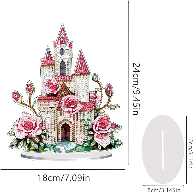 hyzsj DIY Diamond Desktop Ornament Castle Pink,Crystal Diamond Art Painting Tabletop Ornaments Single Sided,Ornament for Adult Beginner Home Office Decor Crafts Gift