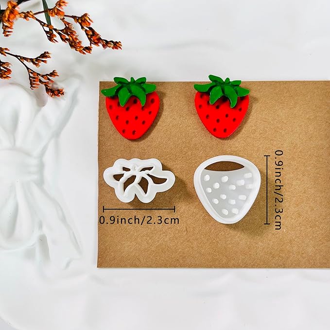 Xaekicr 2 Pcs Strawberry Polymer Clay Cutters Set – Cute Heart Clay Cutters & Texture Molds for Earrings Making, Clay Tools for DIY Polymer Clay Jewelry