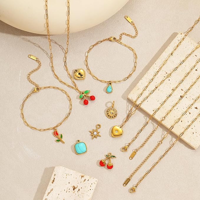 Swyabi 20 PCS Gold Plated Necklace Bracelet Chains Bulk Stainless Steel Paperclip Chain with Extender for Jewelry Making