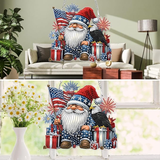 MXJSUA Gnome Eagle Special Shaped Hanging Diamond Painting Art Kits for Adults, Crystal Rhinestone Acrylic Gem Art Pendant Ornaments Kit for Home Decoration and Gift