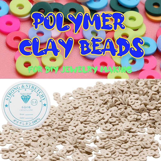 4000 Pcs Clay Beads for Bracelets Making, Polymer Spacer Flat DIY for Jewelry Necklace Earring Making Kit, Preppy Aesthetic Heishi Heshie Thin Disk Beads Assortments Set 4 6 8MM (KK-4-20, 6MM)