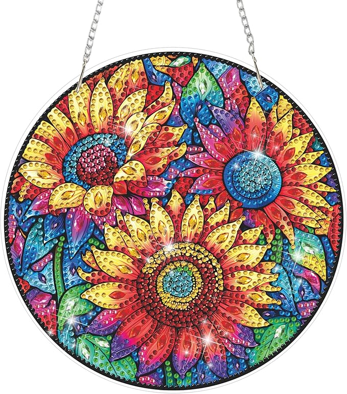 MAXBYE Diamond Art Kits for Adults Hanging Pendant, Sunflowers DIY Special Shaped Diamonds Painting Double Sided Rhinestone Gem Art for Beginners Gift Window Wall Door Decoration 8×8 Inch