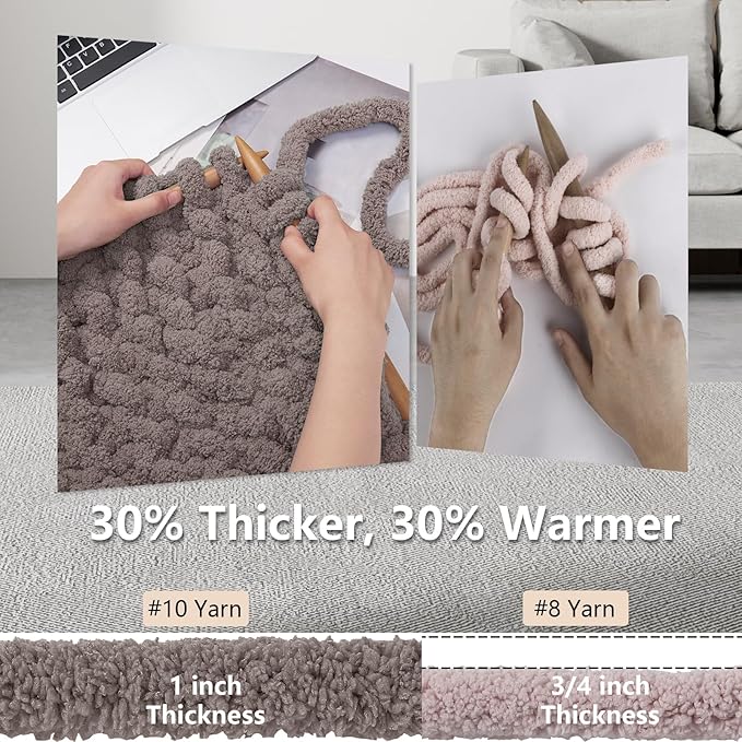 Chunky Yarn for Hand Knitting - #10 Chunky Chenille Yarn, Jumbo Big Thick Chunky Yarns for Crocheting, Super Bulky Chunky Knit Blanket Yarns, 8 Skein (25 yds 8 oz Each Skein), Sand