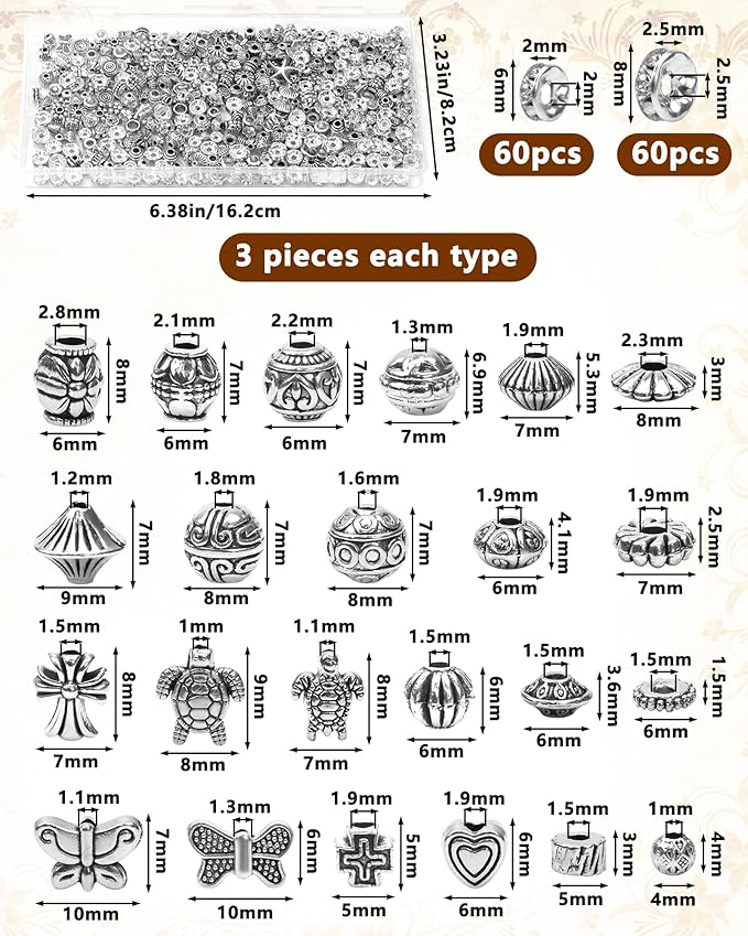 309Pcs FIVEIZERO Antique Silver Spacer Beads for Jewelry Making, Assorted Bulk Styles Tibetan Metal Beads & 6mm, 8mm Rondelle Spacer for Bracelets, Necklace, Earring Jewelry Making