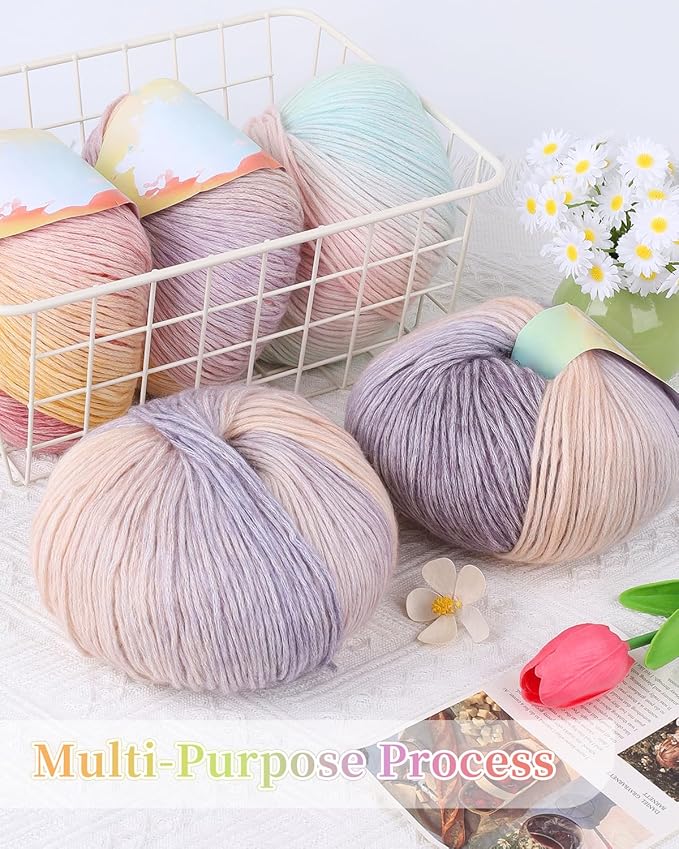 Coopay Yarn for Crocheting Knitting, Gradient Cake Yarns, 2 × 3.53oz - 240yds - 50% Cotton 50% Acrylic Ombre Yarns, Crochet Yarn for Blankets, Shawls, Scarves (113 Camel Bell)
