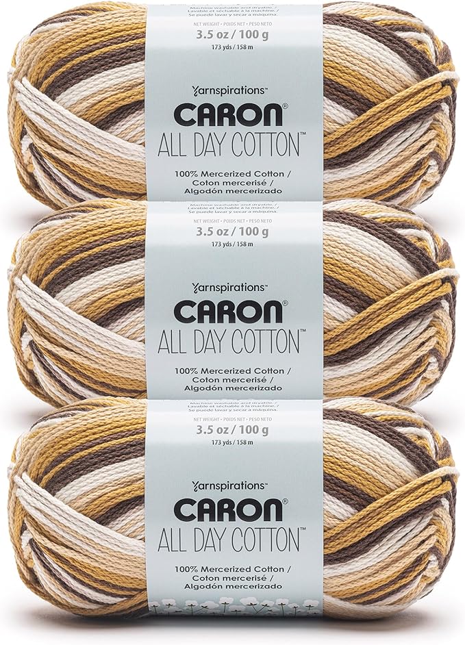 Caron All Day Cotton Chipping Sparrow Yarn - 3 Pack of 100g/3.5oz - 100% Mercerized Cotton - #4 Worsted (Medium) - 173 Yards - Knitting/Crochet