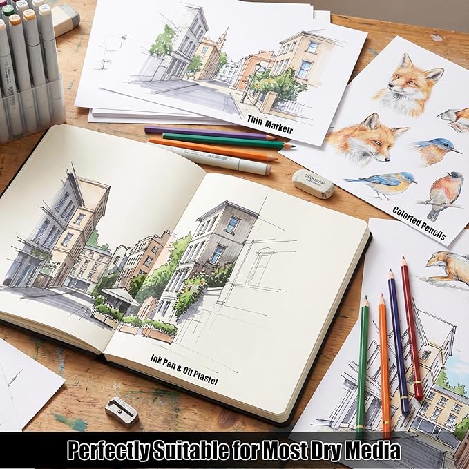 Hardcover Sketch Book, 110lb/180GSM Sketchbook for Drawing Painting, 160 Pages/80 Sheets Sketch Pad, 5×7 in Drawing Book Art Supplies for Teens, Adults, Artists