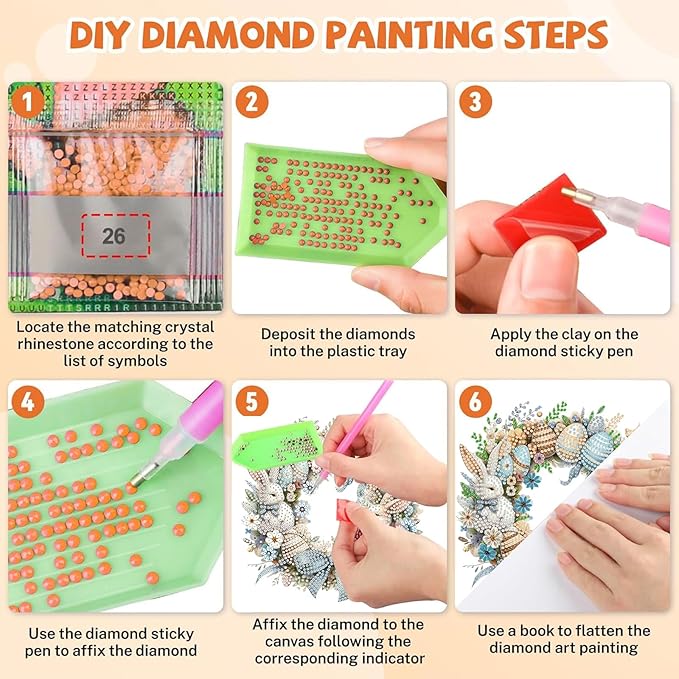 Masendp Easter Wreath Diamond Painting Double-Sided Hanging Ornament Set, DIY Irregular Shaped Rhinestone Window Decoration Set, Suitable for Home and Garden Wall Decoration Gifts