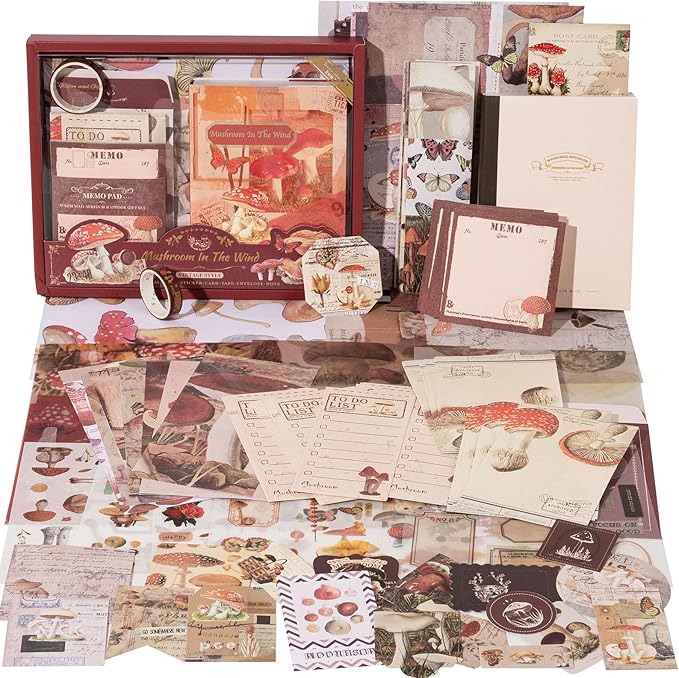 joychoic vintage journaling kit, mushroom junk journal supplies, brown scrapbooking materials, large aesthetic scrapbook collection for women, arts craft, adults daily