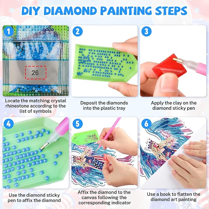 Bowetile Independence Day Fairy 5D Diamond Art Hanging Kits for Adults, 4th of July Diamond Painting USA Window Pendant Kits, Special Shape Gem Art Suncatcher Ornament for Home Garden Wall Decor