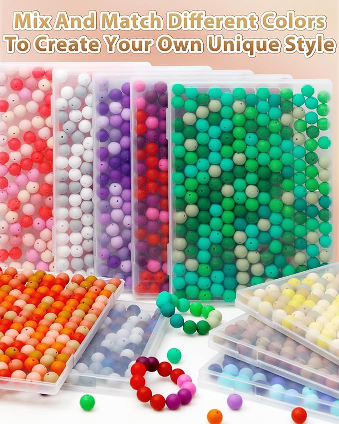 160pcs fiveizero 15mm silicone beads for keychain making - mixed color round rubber beads bulk, diy craft supplies for bracelets necklaces pens(brown)