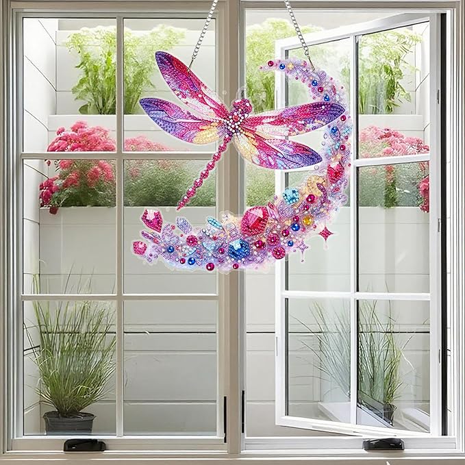 Ristpal Diamond Painting Kits Hanging for Adult, Special Shaped Rhinestone, DIY Acrylic Diamond Art Painting Window Pendants Home Garden Wall Hanging Kits for Home Decor and Gifts (Dragonflies)