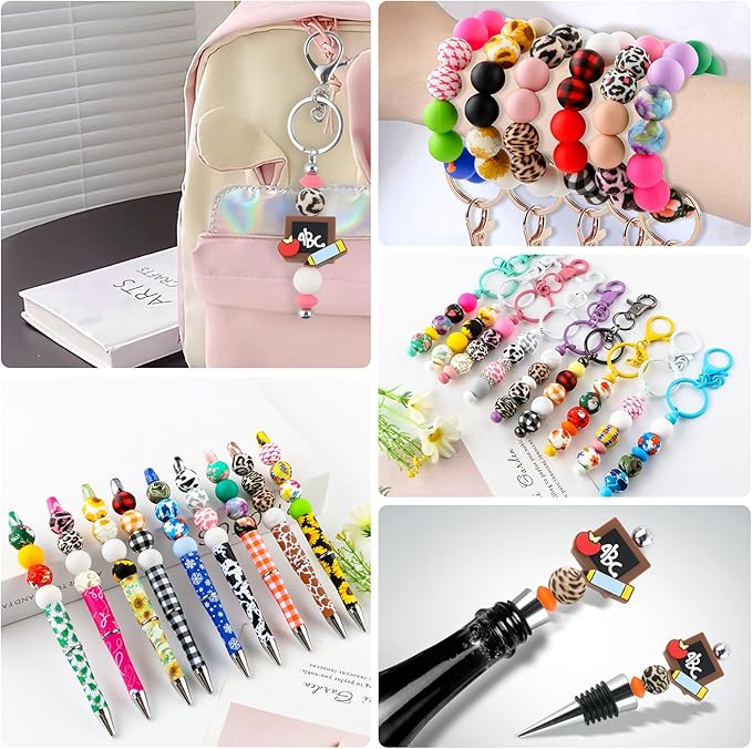 70Pcs Print Silicone Beads for Keychain Making,Round 15mm Silicone Beads for Pens, Necklace and Bracelets Making（Classic Leopard）