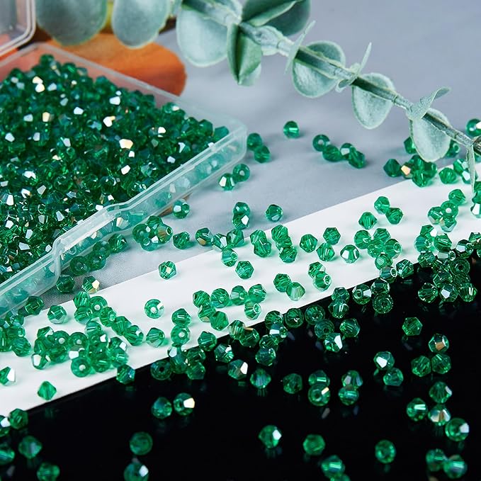 laopottbeads 1200pcs 3mm bicone crystal glass beads for jewelry making, sparkling mini beads for suncatchers, diy bracelets & craft projects (malachite green)