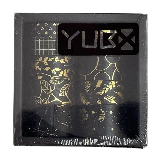 yubx creative washi tape set 10 rolls gold foil print decorative masking tapes for arts, diy crafts, journals, planners, scrapbook, wrapping (gold dark)