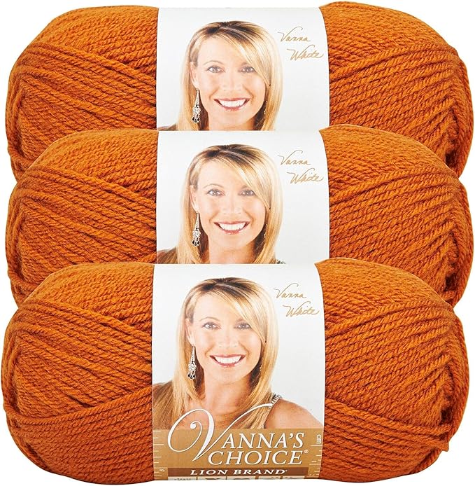 Lion Brand Yarn, Vanna's Choice Worsted Weight Yarn for Knitting, Crochet and Crafts, Rust, 3 Pack, Soft Acrylic Fiber for Scarves, Hats and Blankets