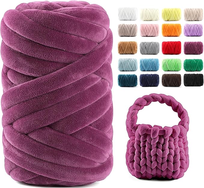 Chunky Yarn for Hand Knitting & Arm Knitting - 0.66lb Super Bulky Velvet Chenille Tube Yarn for DIY Pillows, Pet Beds, Baskets & Home Decor | No Tools Needed, Machine Washable, Vermilion,1 Pack