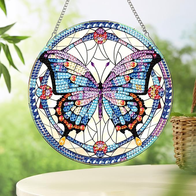 Tontut Diamond Painting Hanging Decoration Kits, Adult Beginner 5D Butterfly Diamond Art Painting, DIY Special Shape Diamond Craft Wall Garden Decoration, Gifts