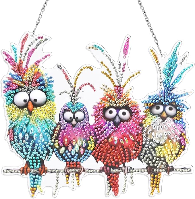 MUNORIAY Diamond Art Hanging Kit for Adult,DIY Acrylic Double Sided Bird Diamond Art Painting Window Suncatchers Pendants,Diamond Hanging Kit Crystal Gem Art Craft for Home Garden Wall Decor