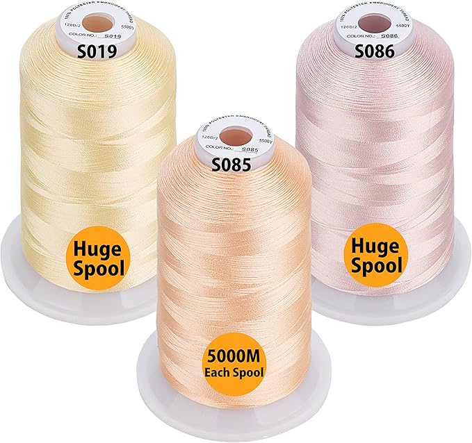 Simthread - 33 Selections - Various Assorted Color Packs of Polyester Embroidery Machine Thread Huge Spool 5500Y for All Sewing Embroidery Machines - 3 Flesh Colors