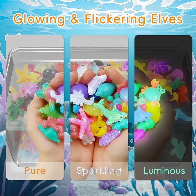 timetome magic water elf toy kit for kids – 20 gels (11 standard + 6 glitter + 3 glow) & 10 molds, diy squishy maker, aqua fairy gel toys, night glow & glitter, birthday gifts for boys & girls 3+