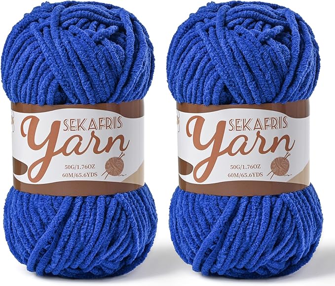 2 Pack Fluffy Velvet Yarn for Crocheting，Baby Blanket Yarn for Crocheting Soft，100g(131yds) Amigurumi Yarns，Plush Chenille Crochet Yarns，Puzzle Yarn for Crochet Weaving Craft(2 Sapphire Blue)