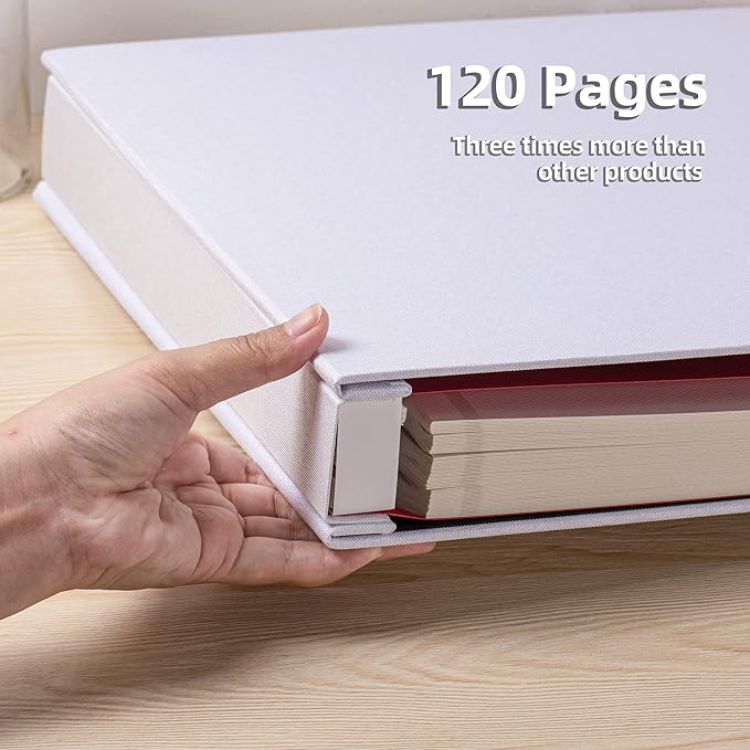 Large Photo Album Self Adhesive 4x6 5x7 3x5 8.5x11 Scrapbook Magnetic Album DIY Scrap Book Length 13 x Width 12.8 (Inches) 120 Sticky Pages Linen Cover DIY Photo Album (White)