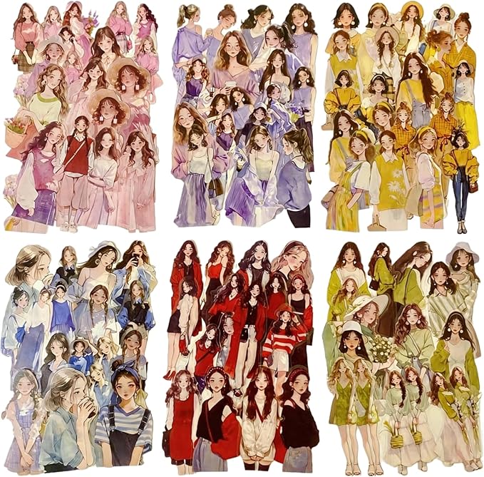 TIAMECH Rainbow Girls' Chronicles PET Stickers - 180 Pcs Rose Melody Spring Inflorescences Design, Waterproof Sticker for Journaling & Scrapbooking, Junk Journal Supplies, Ephemera & DIY Crafts