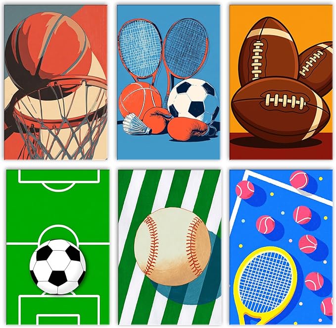 Aihonmin Balls 6 Pack Paint by Numbers for Adults Beginner Basketball and Soccer Oil Painting Kits on Canvas with Brushes and Acrylic Painting Crafts DIY Home Wall Decor 8x11.8 Inch (Frameless)