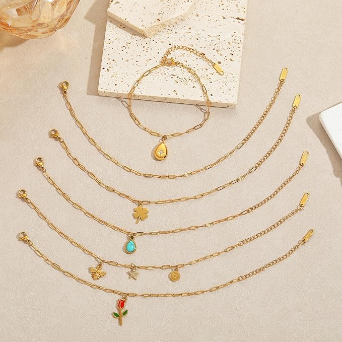 Swyabi 10 PCS Stainless Steel Bracelet Chains for Jewelry Making 6.5Inch Gold Plated Paperclip Chain Bulk with Extender
