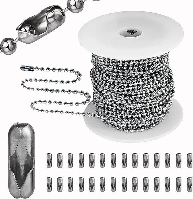 2.4mm Ball Bead Chain, Extra Long 110ft Stainless Steel Necklace Chains,Dog Tag Chain with 200 Connectors Clasps for Jewelry Chain DIY Craft Making,Men Military Keychain Jewelry Making Supplies