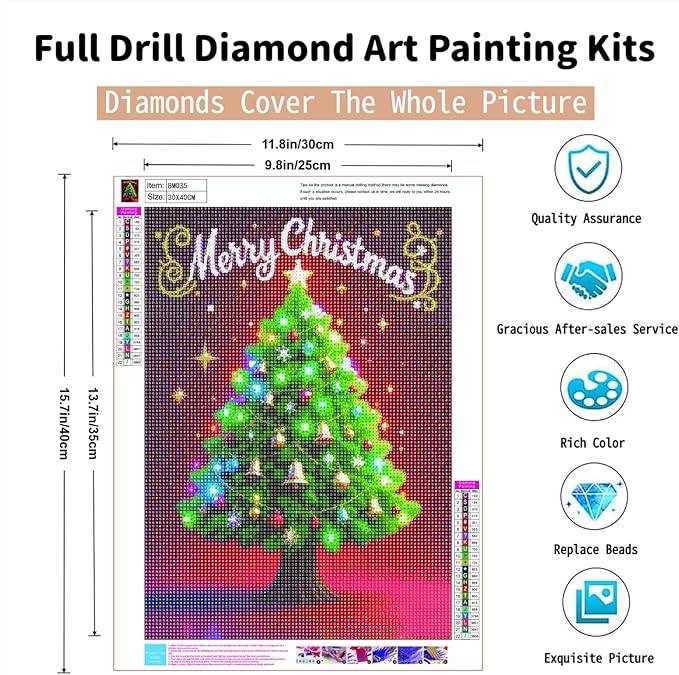 Christmas Tree Diamond Painting Kit Christmas Diamond Art Kits for Adults Beginners 5D Diamond Painting DIY Full Drill Gem Art Christmas Home Decor Wall Art Crafts for Adults Gifts 12x16 Inch PINFFSHU