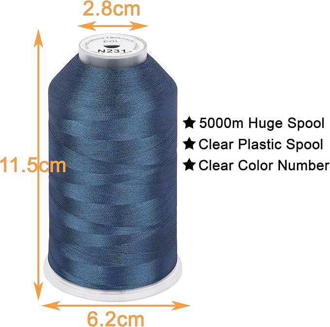 New brothread - Single Huge Spool 5000M Each Polyester Embroidery Machine Thread 40WT for Commercial and Domestic Machines - Slate Blue(Janome Color)