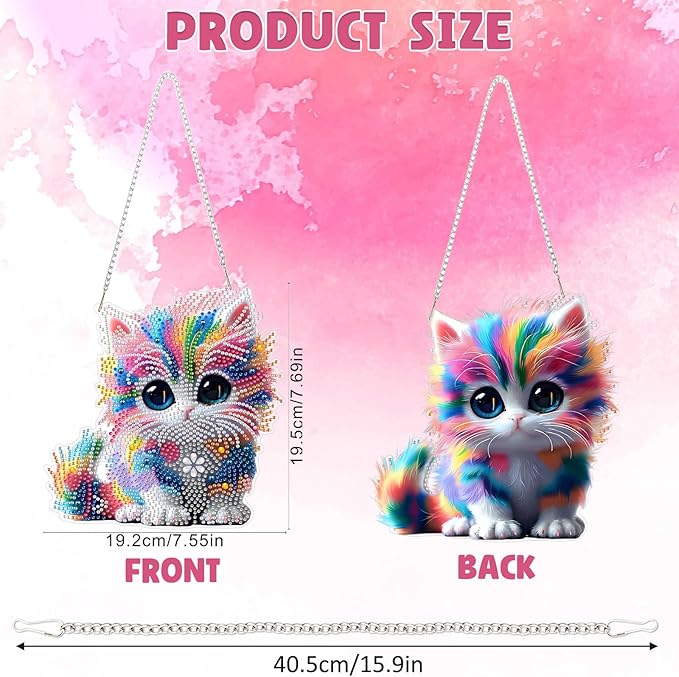 DOMROM Cat Diamond Art Hanging Kits for Adults, Special Shaped Crystal Diamond Painting Cat Pendant, DIY Diamond Art Suncatchers Animal for Home Garden Wall Decor Gift