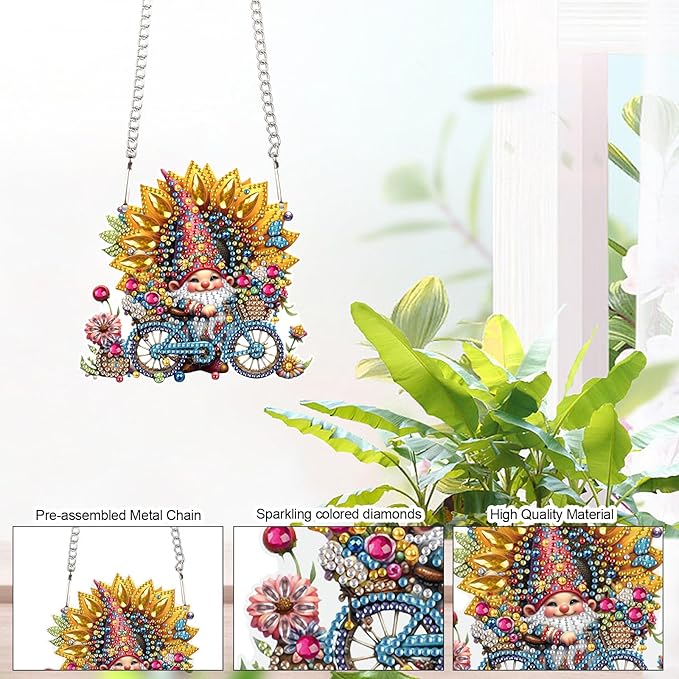 AiYuanzsh Sunflower Gnome Diamond Art Hanging, DIY 5D Irregular Shape Diamond Painting Pendant, Acrylic Ornament for Wall, Door, or Garden, Home Decoration, Handmade Craft Gift