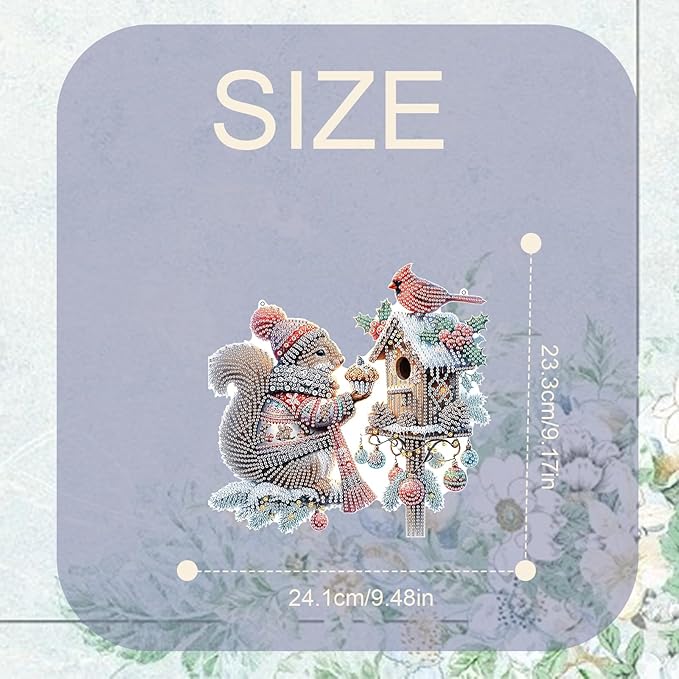 TDFERAN Diamond Painting Kits for Adults Wreath Bird 22x24cm DIY Diamond Art Kits for Beginners Diamond Painting Ornament Hanging Diamonds Painting Pendant Decorative Sign for Wall Christmas Squirrel