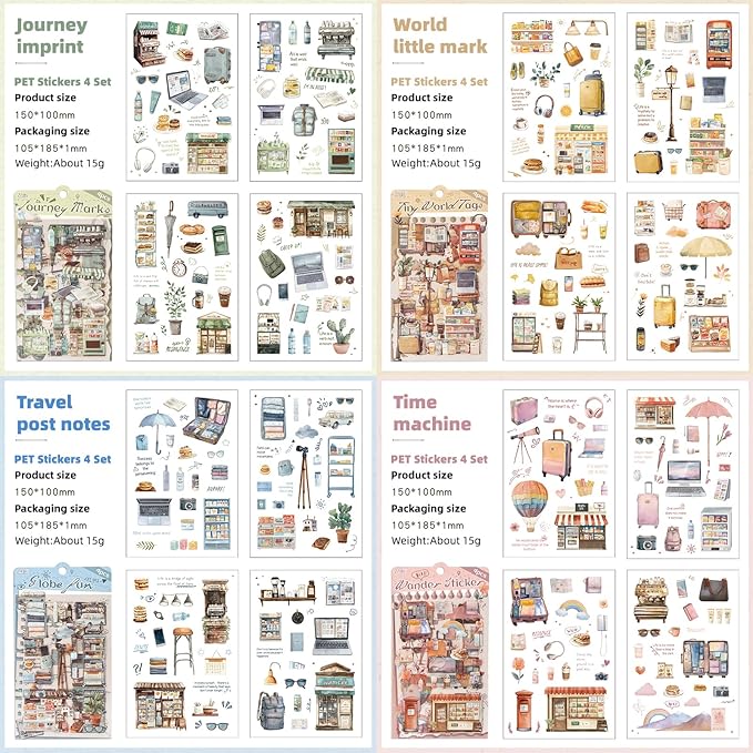 Uideyvi Travel Series Sticker Scrapbooking Supplies for Junk Journal, 16 Sheets PET Stickers(TZ-010-005)
