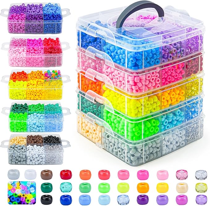 Gionlion 5250 PCS Pony Beads 30 Assorted Colors Includes Glow in The Dark Bead, Kandi Beads for Jewelry Making, Friendship Bracelet, 6x9mm Hair Bead for Braids in Shock Resistant Packaging