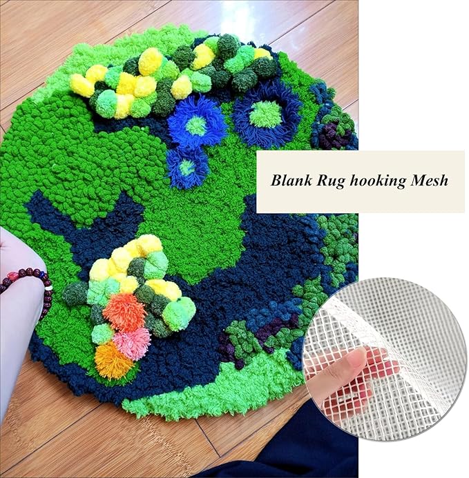 Yushen 39.4 x 59 Inch Blank Rug Hooking Mesh Canvas Kit with Wooden Bent Latch Hook Tool for Latch Hook Rug Tapestry Canvas DIY