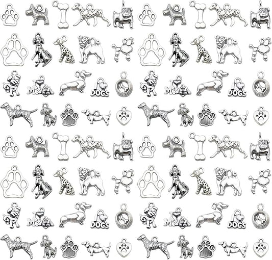 Youdiyla 100pcs Craft Supplies Pet Dog Animals Charms Pendants for Crafting Jewelry Findings Making Accessory for DIY Necklace Bracelet (Antique Sliver)