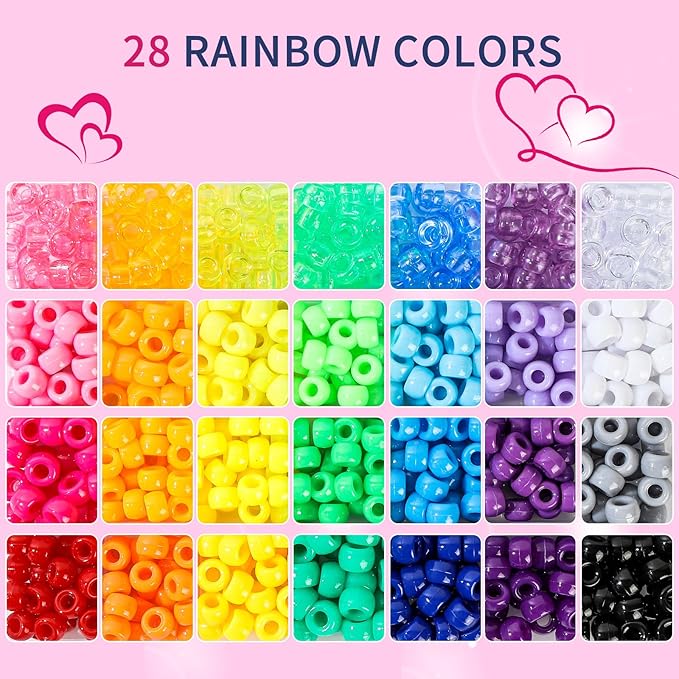 28 Colors Pony Beads Kit for Bracelets, 700PCS 6x9mm Plastic Kandi Beads Bulk for Jewelry Making