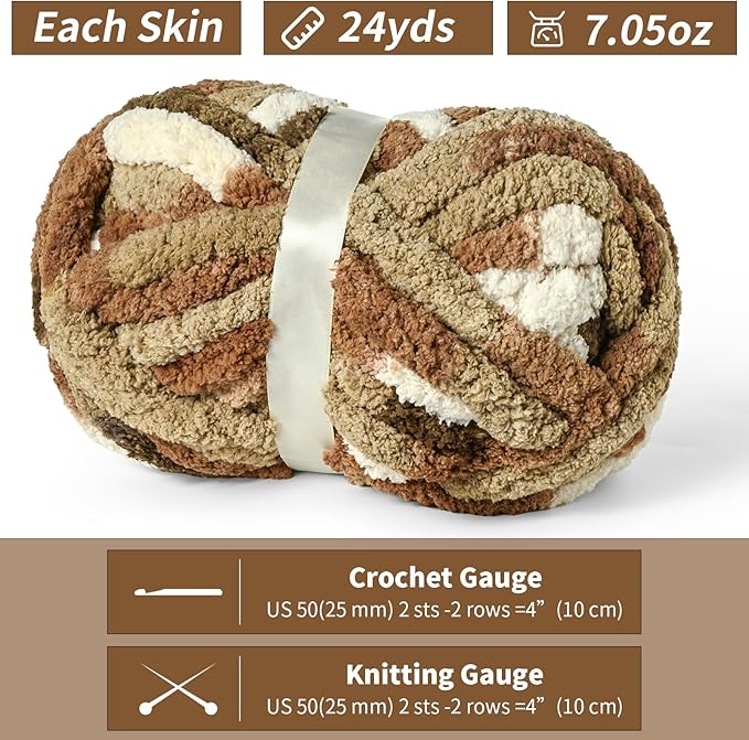 10 Pack Jumbo Chunky Yarn for Hand Knitting, Fluffy Chunky Chenille Yarn for Crocheting, Variegated Chunky Knit Baby Blanket Yarn, 240 yds /70.5 oz Super Bulky Yarn (Cappuccino)