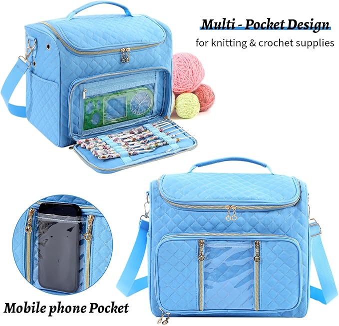 knitting bag- Crochet bags for on the go,yarn storage organizer, perfect for knitting and crochet accessories（Sky blue）
